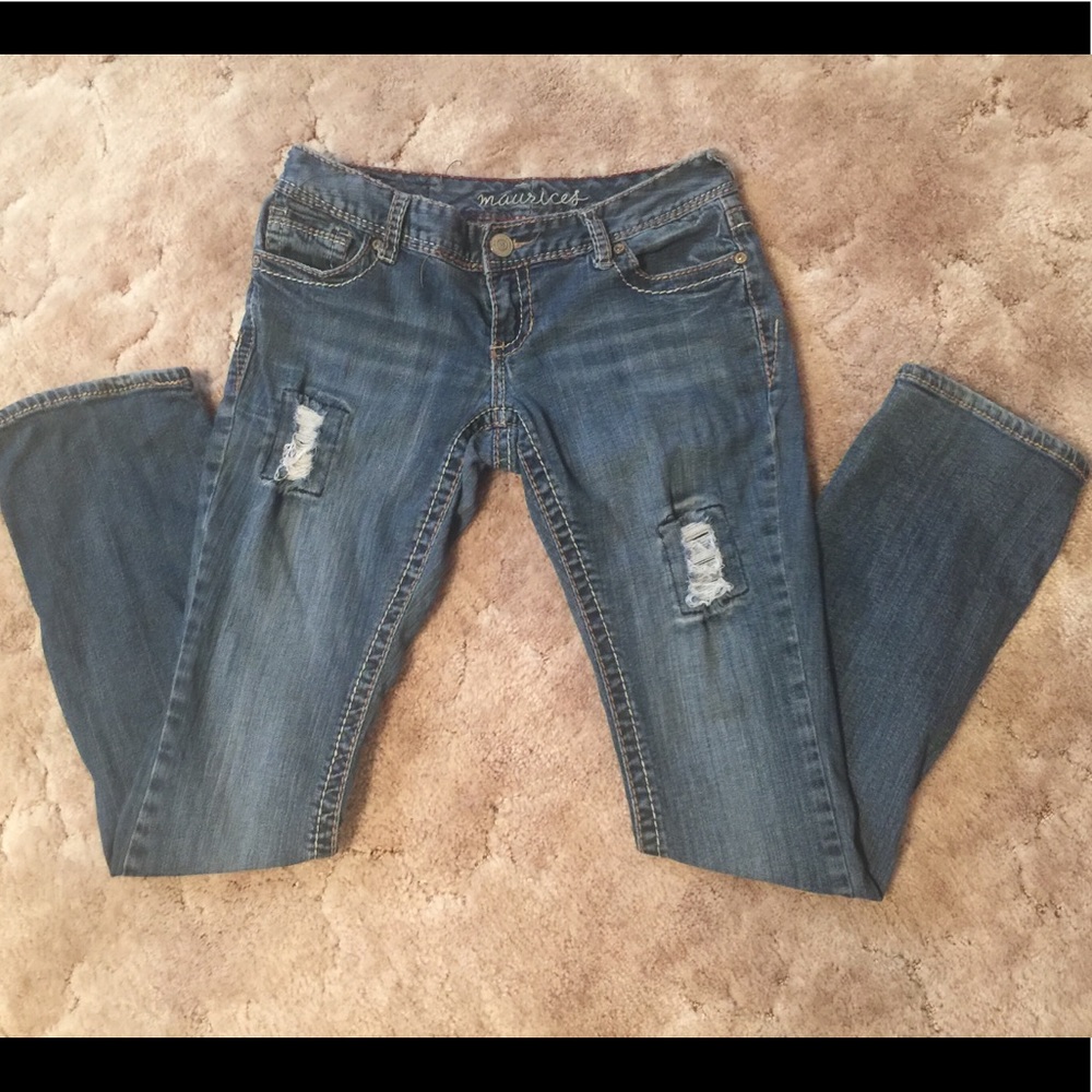 Maurices size 3/4 factory distressed bootcut jeans